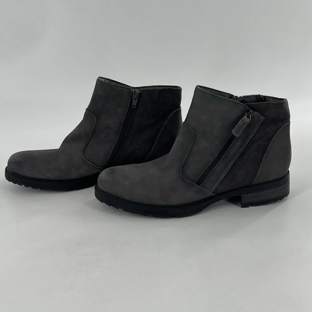 Earth Womens Leather Ankle Boots Gray Plaid Tweed Block Heel Zip 11 B‎ Jordan